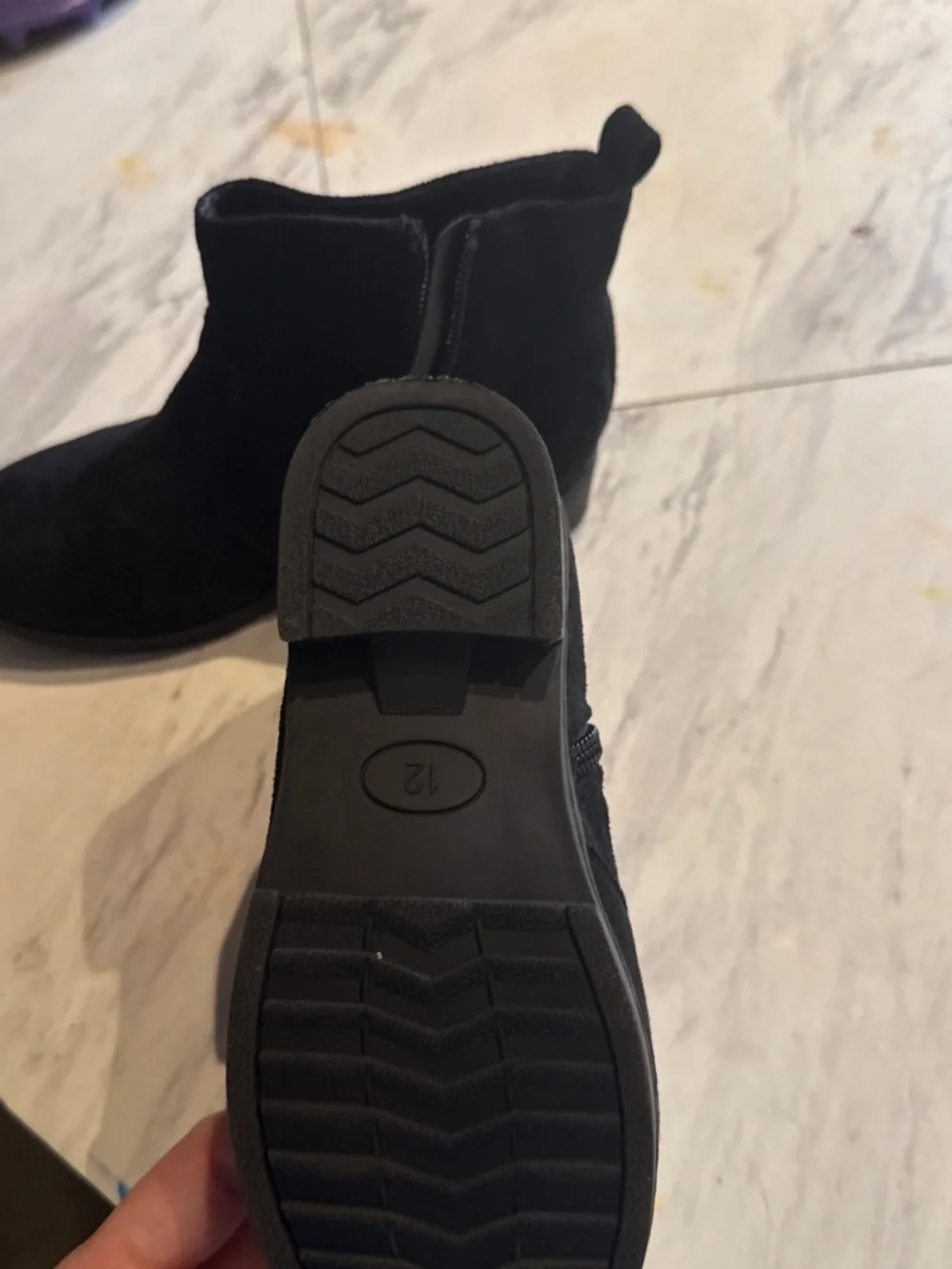 girls  Black Suede Ankle Boots with Bow Accent zip up size 12